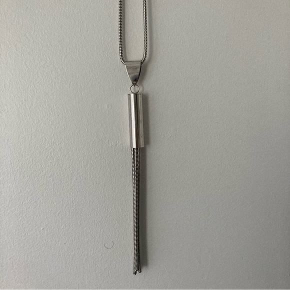 Long Silver Tassel  Fringe Necklace - Picture 3 of 6